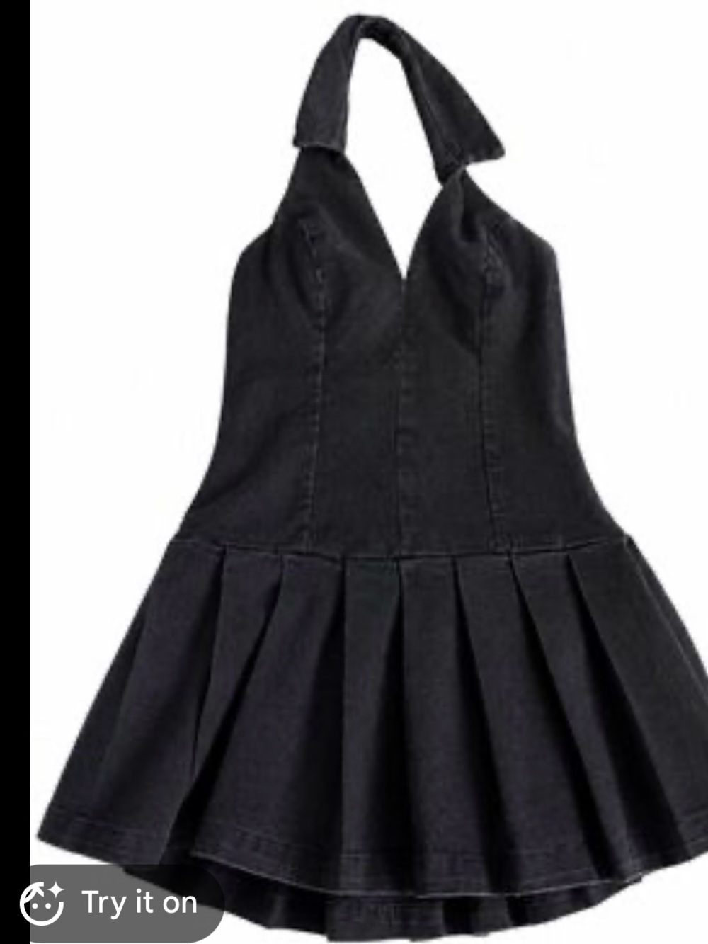 Black Halter Pleated Skater Dress